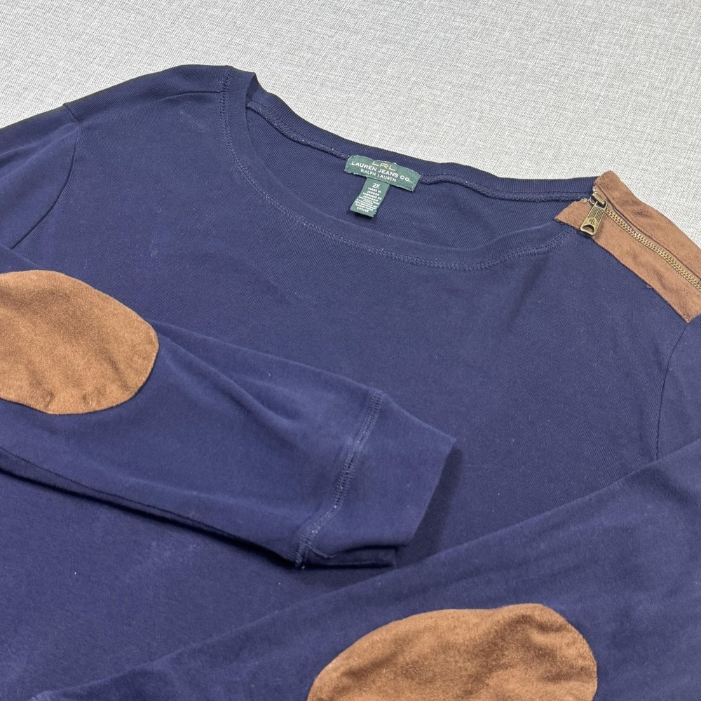 Lauren Jeans Co. Ralph Lauren Pullover Sweatshirt Womens 2X Blue Elbow Patch
